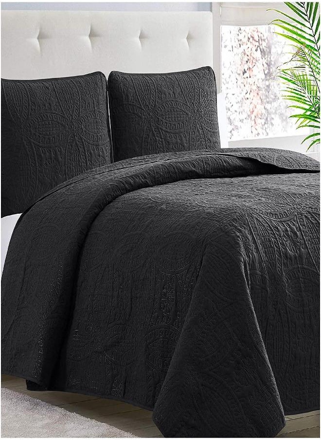 Mellanni Bedspread Coverlet Set - Full/Queen Bedding Cover with Shams - Ultrasonic Quilting Technology - 3 Piece Oversized Black Quilt Set - Bedspreads & Coverlets (Full/Queen, Black)