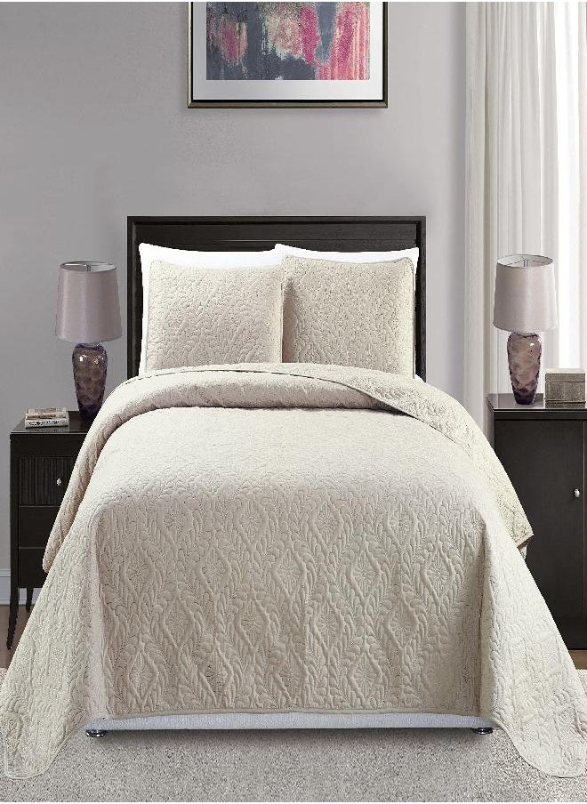 Mk Collection Diamond Bedspread Bed-Cover Embossed Solid Beige New (Full/Queen Size)