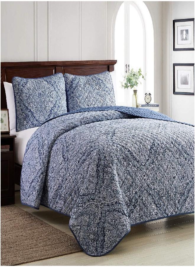 Mellanni Twin Coverlet Bedspread Set - Twin Bedding Cover with Sham - Ultrasonic Quilting Technology - 2 Piece Twin Quilt Set - Bedspreads & Coverlets (Twin, Medallion Blue)