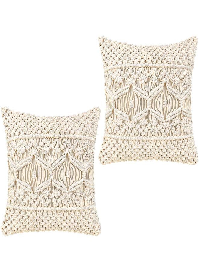 Mkono Throw Pillow Cover Macrame Cushion Case (Pillow Inserts Not Included) Set of 2 Boho Pillows Decorative Pillow Cover for Bed Sofa Couch Bench Boho Home Decor,17 Inches