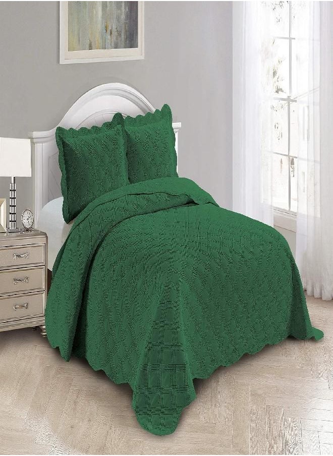 Fancy Linen 3pc Embossed Coverlet Bedspread Set Oversized Bed Cover Solid Modern Squared Pattern New # Jenni (Full/Queen, Hunter Green)