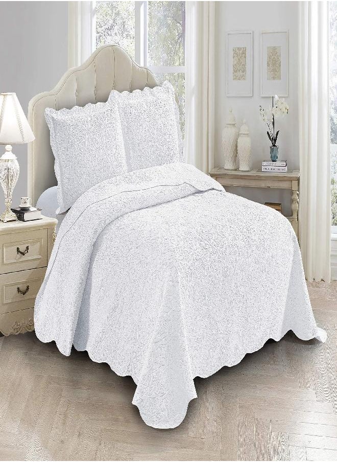 Fancy Linen 3pc Embossed Coverlet Bedspread Set Oversized Bed Cover Solid Floral Daisy Pattern New # Allis (King/California King, White)