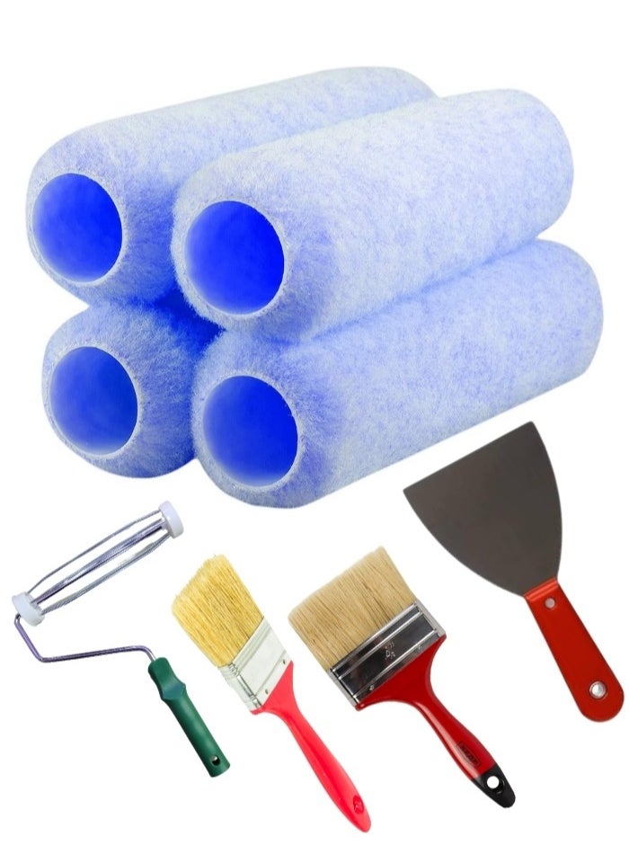 7-Piece Painting Tool Kit: Paint Rollers, Brushes & Scraper for Wall and Home Painting Projects