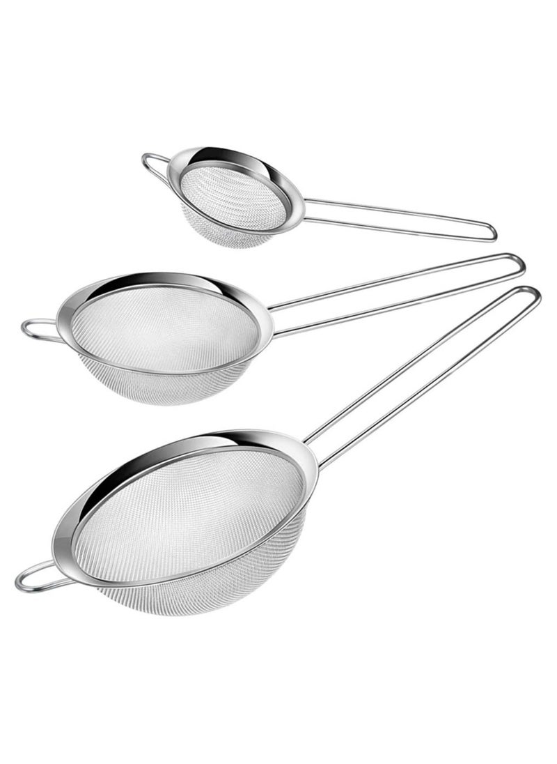 12 PCS Stainless Steel Fine Mesh Strainer Set - Small Medium & Large Sizes with Long Handles for Tea Coffee Juice Rice Vegetables & More  Durable Colander Sieve Sifters for Kitchen Use