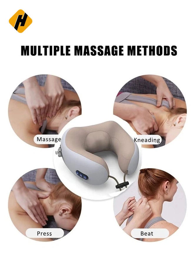 Rechargeable U Shaped Cervical Massage Pillow Neck Massager Vibration Pillow, Multifunctional Shoulder and Electric for Relax Muscles Fatigue