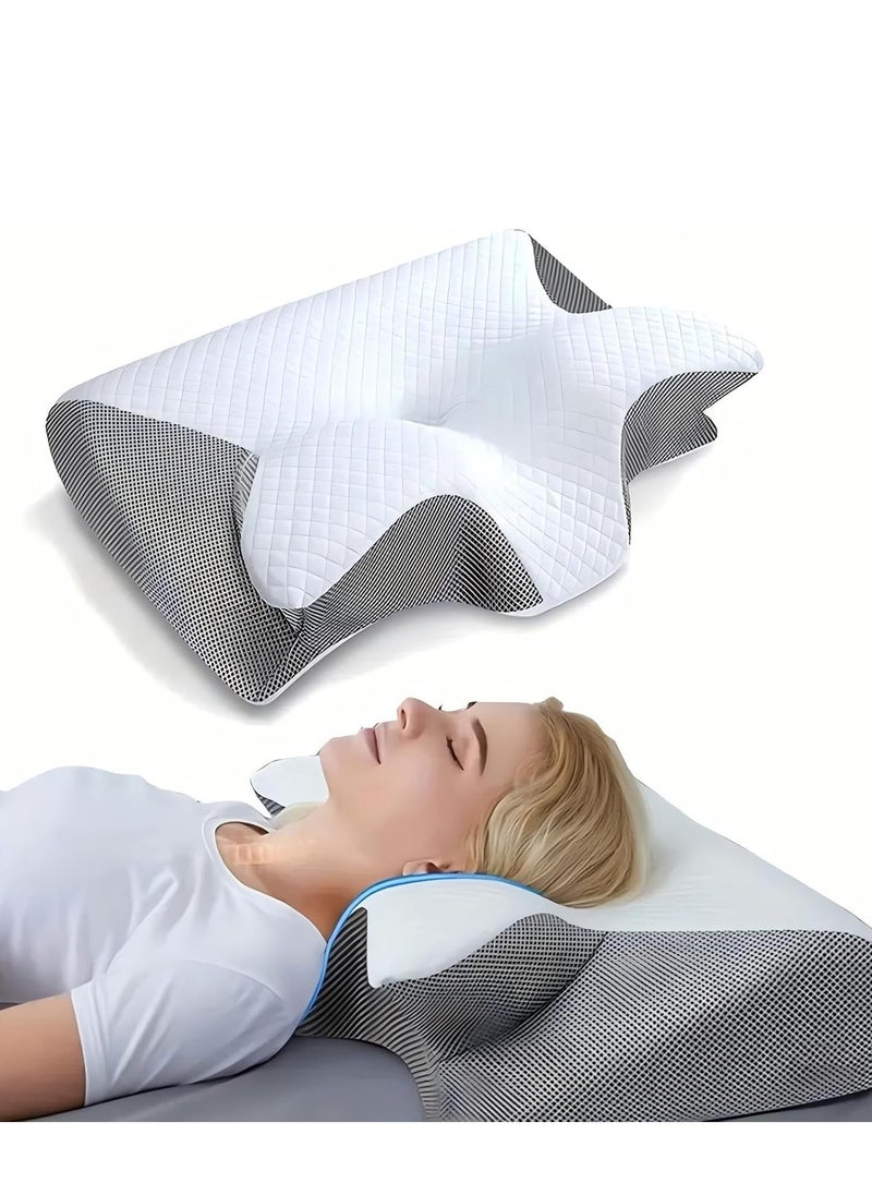 Contour Memory Foam Pillow for Neck Pain Relief Off, 2 in 1 Adaptive Ergonomic Cooling Foam Pillow for Side Stomach Back Bed Sleeping, Contoured Support Pillows for Side Back Stomach Sleepers(Gray)