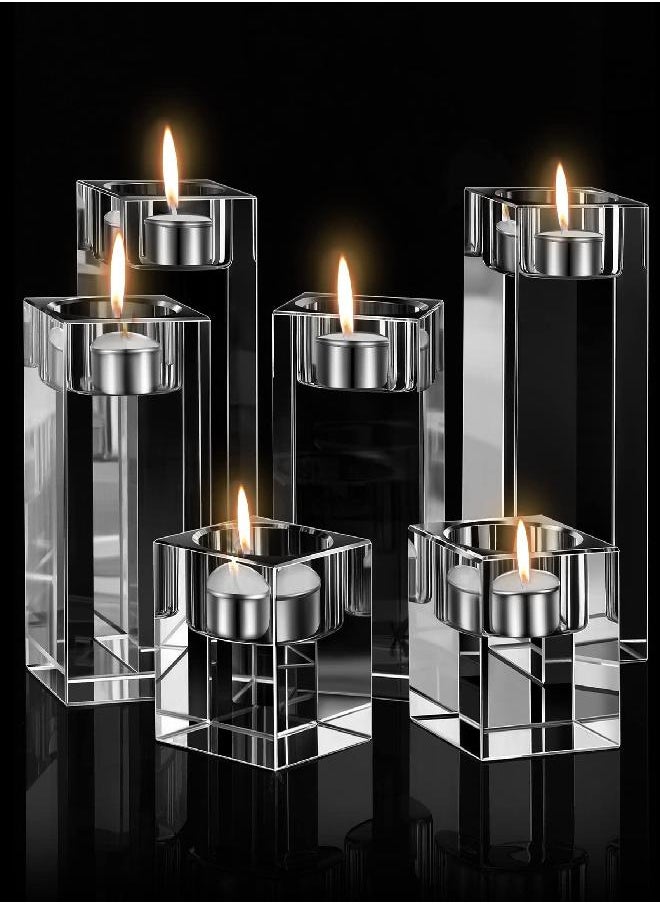 Crystal Candle Holders Set of 6 Clear Tea Light Candle Holders Square Candle Stand Glass Votive Candlestick Holders Centerpiece Table Decorations for Wedding Dining Living Room 1.57 in 3.15 in 3.94 in