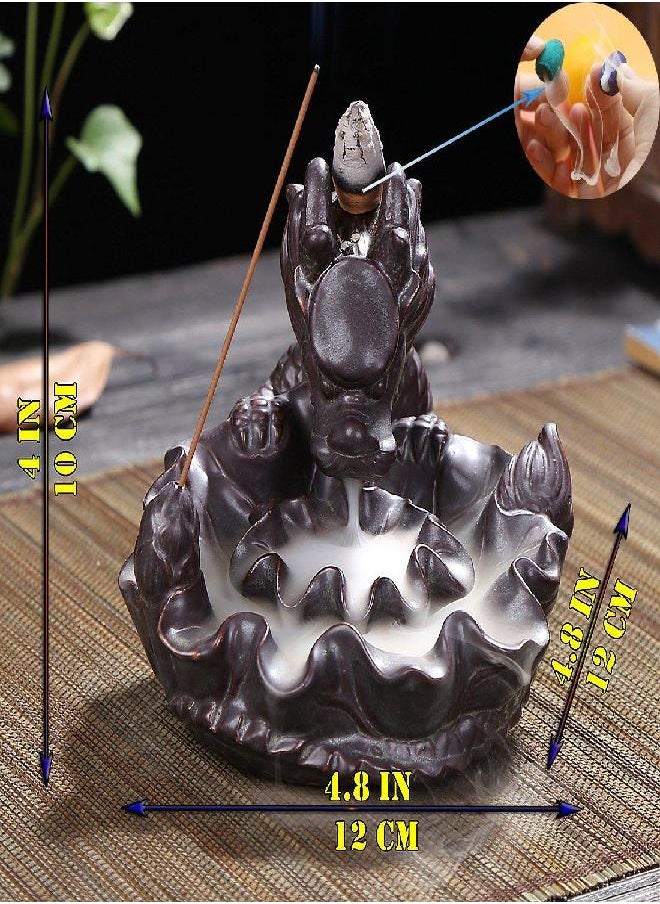 OTOFY Handmade Ceramic Incense Holder, Backflow Incense Burner Figurine Incense Cone Holders Home Decor Gift Decorations Statue Ornaments (Auspicious Dragon)