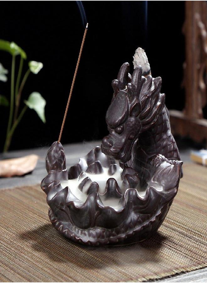 OTOFY Handmade Ceramic Incense Holder, Backflow Incense Burner Figurine Incense Cone Holders Home Decor Gift Decorations Statue Ornaments (Auspicious Dragon)