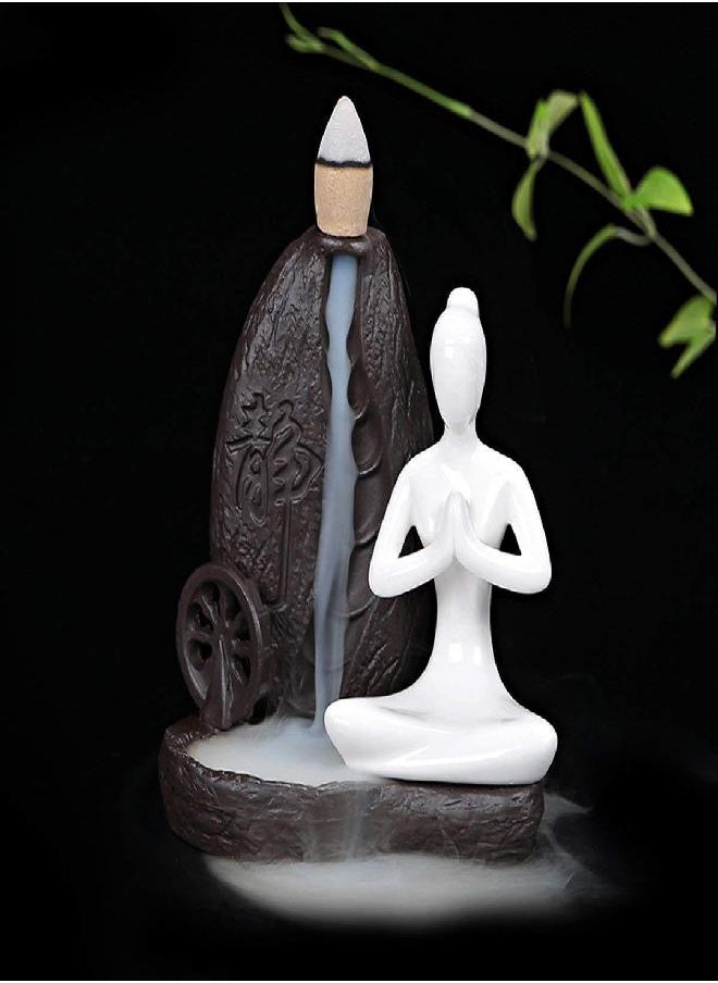 OTOFY Handmade Ceramic Incense Holder, Backflow Incense Burner Figurine Incense Cone Holders Home Decor Gift Decorations Statue Ornaments (Yoga Style 2)
