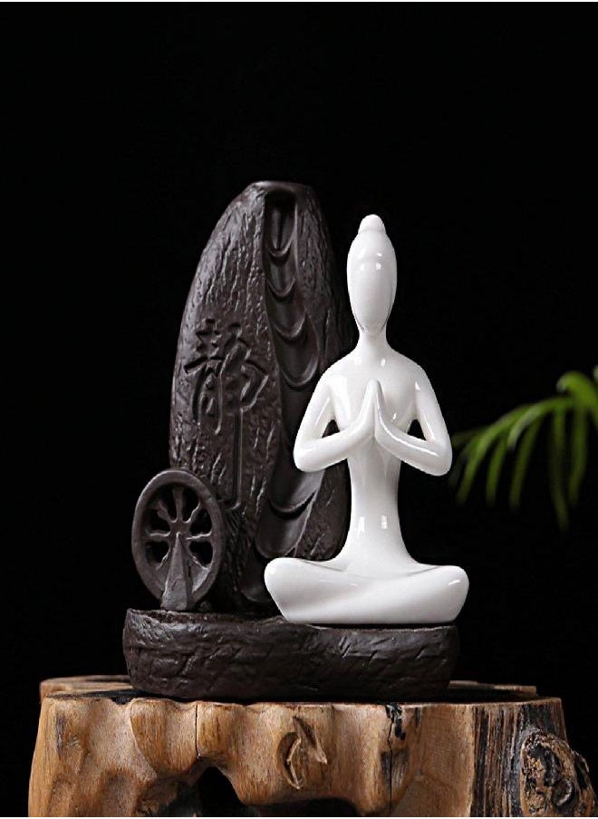 OTOFY Handmade Ceramic Incense Holder, Backflow Incense Burner Figurine Incense Cone Holders Home Decor Gift Decorations Statue Ornaments (Yoga Style 2)