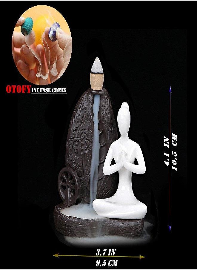 OTOFY Handmade Ceramic Incense Holder, Backflow Incense Burner Figurine Incense Cone Holders Home Decor Gift Decorations Statue Ornaments (Yoga Style 2)