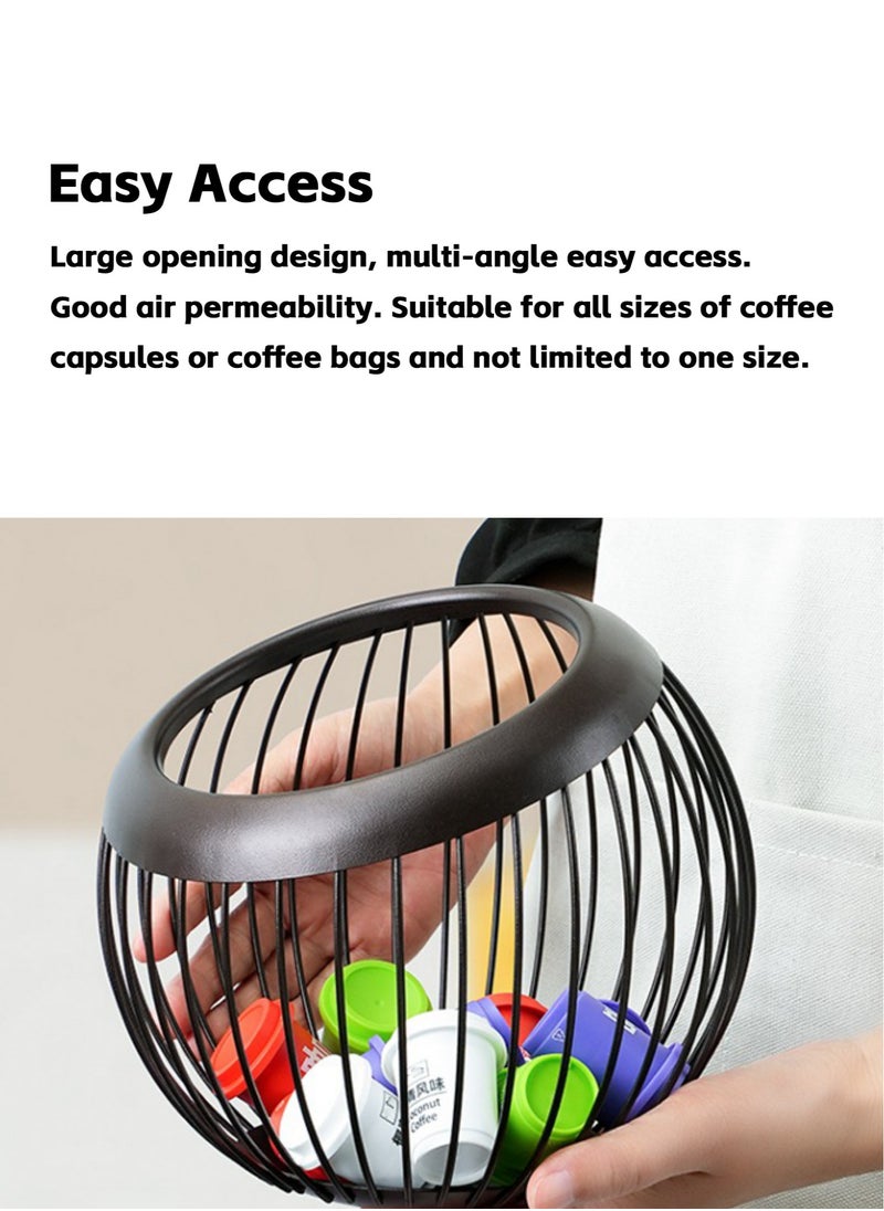 2 Pieces Coffee Pod Holder, Espresso Coffee Capsule Holder Organizer Storage Basket, Metal Wire Large Capacity Cup Fruit Bowl Coffee Bar, for Counter Kitchen Pantry Office Bar Cafe (Black)