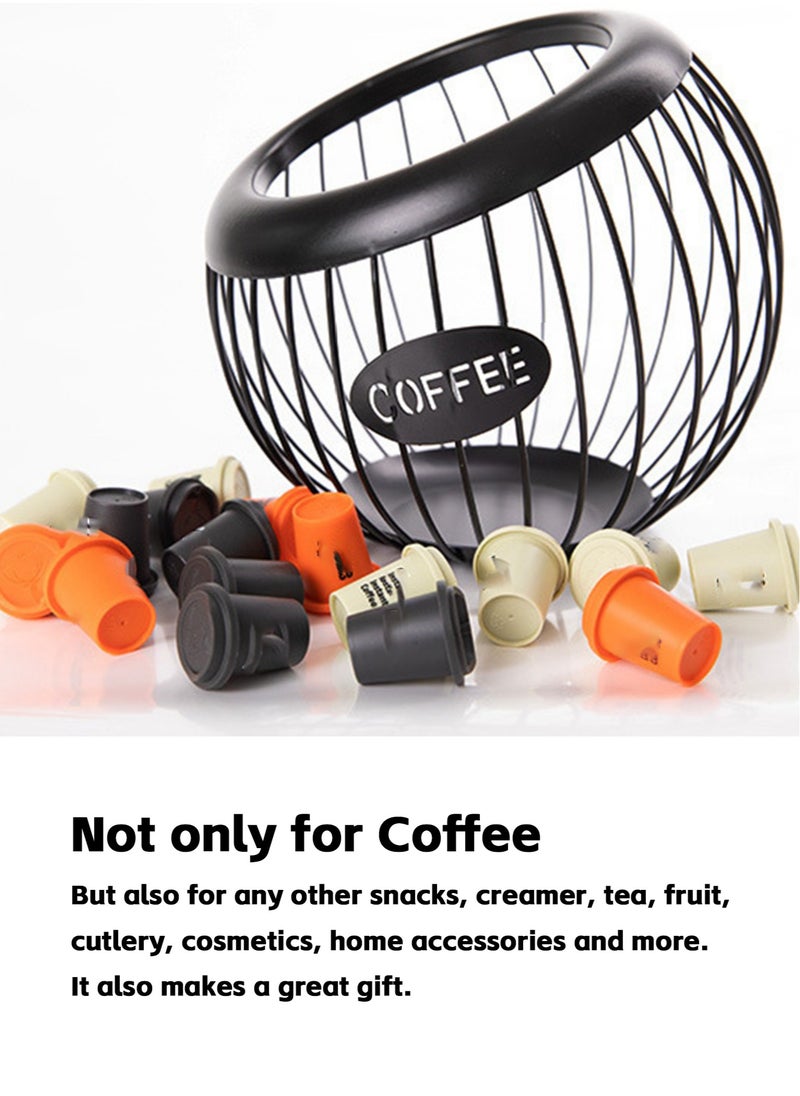 2 Pieces Coffee Pod Holder, Espresso Coffee Capsule Holder Organizer Storage Basket, Metal Wire Large Capacity Cup Fruit Bowl Coffee Bar, for Counter Kitchen Pantry Office Bar Cafe (Black)