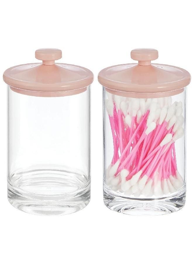 mDesign Small Modern Apothecary Storage Organizer Canister Jars - Acrylic Containers for Bathroom, Organization Holder for Vanity, Counter, Makeup Table, Lumiere Collection, 2 Pack, Clear/Light Pink