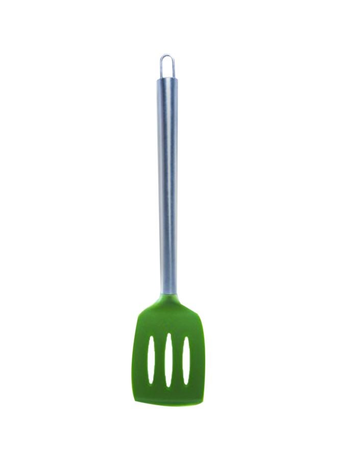 Silicone Slotted Spatula Silver/Green 13.5inch