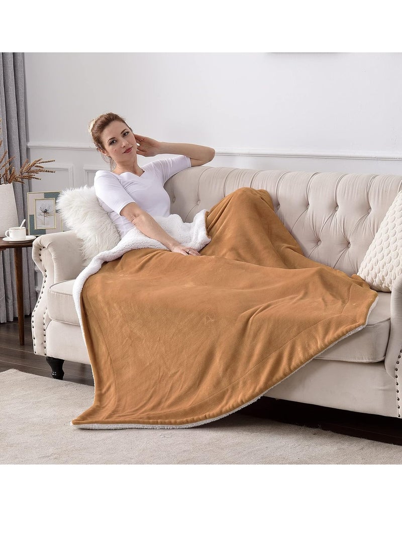 Double-Sided Super Soft Luxurious Plush Blanket Throw Size, Camel, 50x60 inches