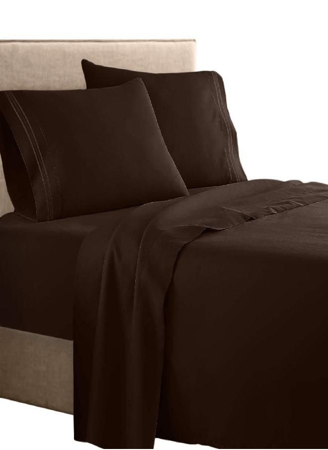 Clara Clark Superior Bed Sheet Set - Double Brushed Microfiber 4-Piece Bed Set - Deep Pocket Fitted Sheet - Cal-King - Chocolate Brown