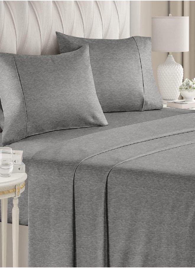 King Size Sheet Set - Breathable & Cooling - Hotel Luxury Bed Sheets - Extra Soft - Deep Pockets - Easy Fit - 4 Piece Set - Wrinkle Free - Comfy - Fitted Sheets - Heathered Grey Bed Sheets - 4PC