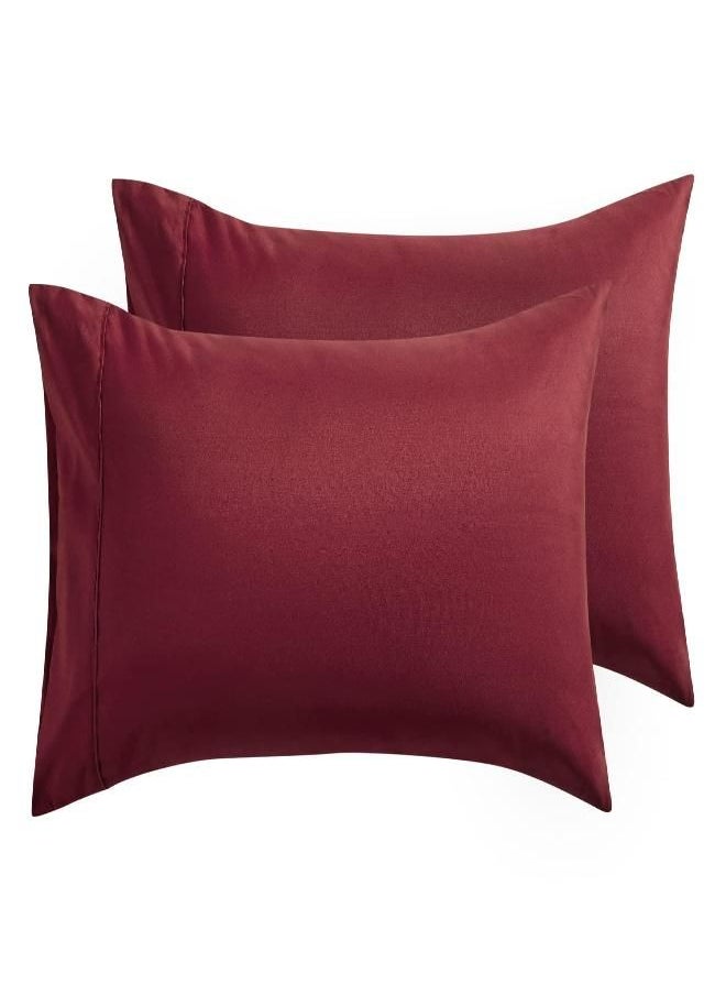 Bedsure Queen Pillow Cases Set of 2 - Burgundy Brushed Microfiber Pillowcase 2 Pack, Super Soft and Cozy Pillow Case Covers with Envelop Closure, 20x30 Inches