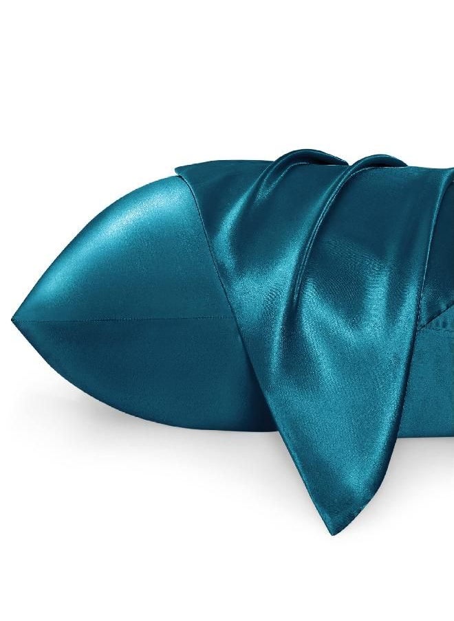 Bedsure Satin Pillowcase for Hair and Skin Queen - Teal Silk Pillowcase 2 Pack 20x30 Inches - Satin Pillow Cases Set of 2 with Envelope Closure, Gifts for Women Men