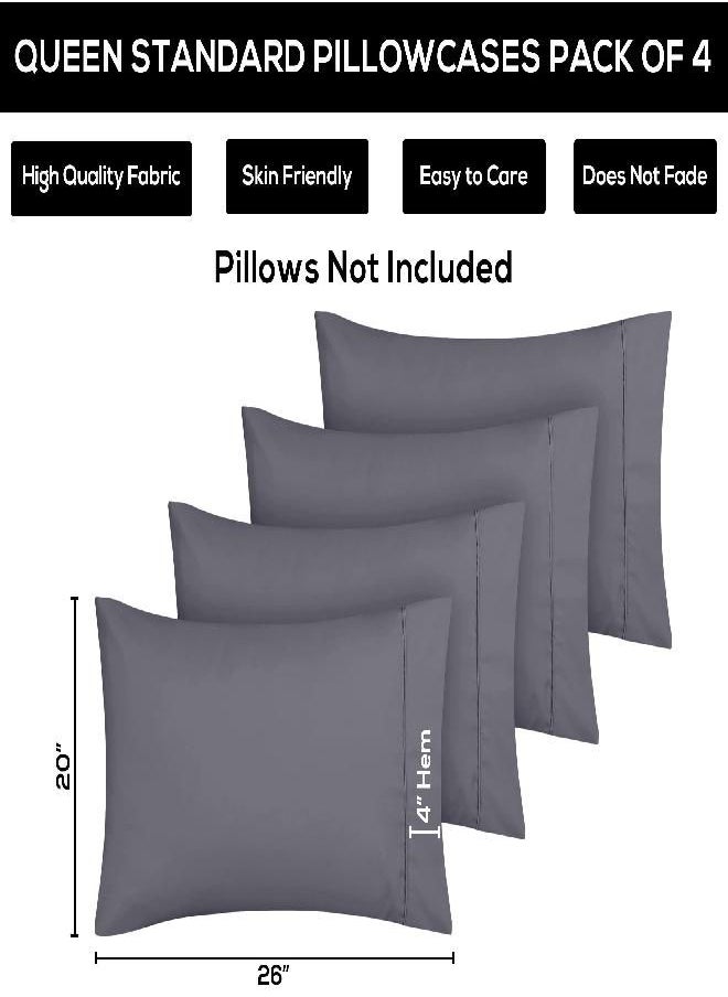 Utopia Bedding Standard Pillowcases - 4 Pack - Envelope Closure - Soft Brushed Microfiber Fabric - Shrinkage and Fade Resistant Pillow Covers Standard Size 20 X 26 Inches (Standard, Grey)