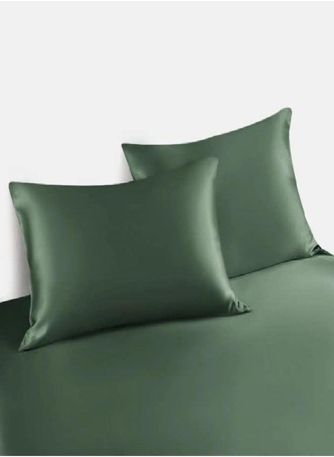 LINENWALAS Bamboo Pillow Cases Queen Size, Bamboo Silk Cooling Pillowcases Set of 2, Soft Breathable Standard Size Pillow Cases Cover with Envelope Closure (20x30 Inches, Avocado Green/Olive Green)