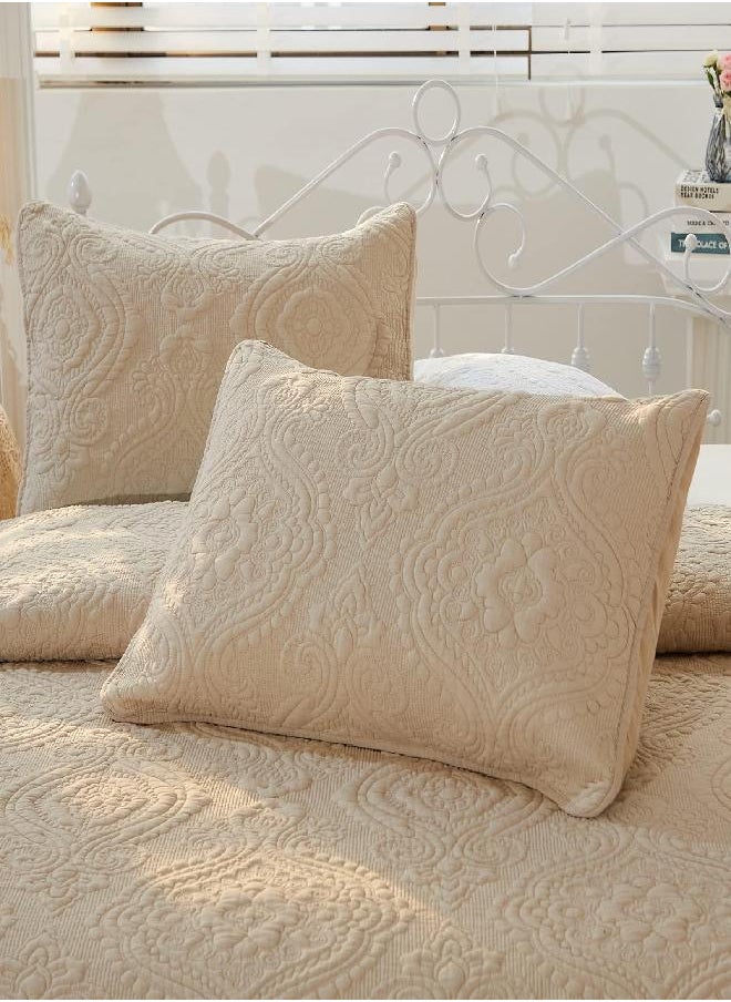 Brandream Beige Damask Quilted Pillow Shams Cotton King Size Pillow Cases Set of 2 Soft Decorative Pillow Covers