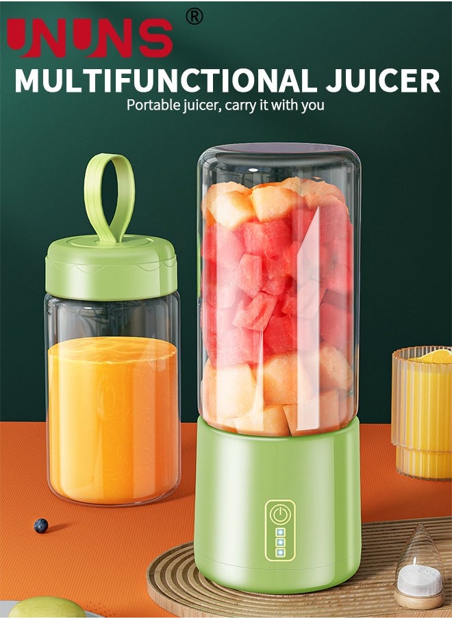 Portable Electric Juicer Blender,Wireless Powerful Fruit Vegetable Juicer Blender With 2 Juice Cup,400ML Transparent Juice Cup,For Smoothies And Shakes,Green