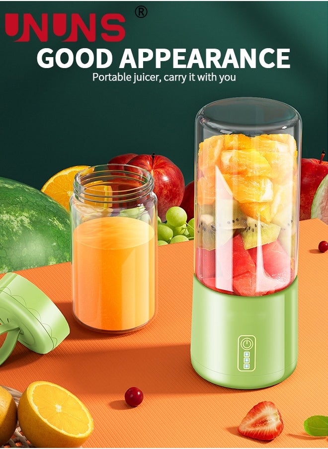 Portable Electric Juicer Blender,Wireless Powerful Fruit Vegetable Juicer Blender With 2 Juice Cup,400ML Transparent Juice Cup,For Smoothies And Shakes,Green