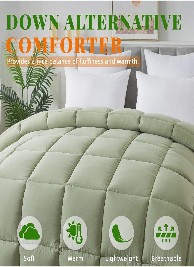 Cosybay Down Alternative Comforter (Sage Green, Twin) - All Season Soft Quilted Twin Size Bed Comforter - Reversible Lightweight Duvet Insert with Corner Tabs -Winter Summer Warm Fluffy, 64x88 inches