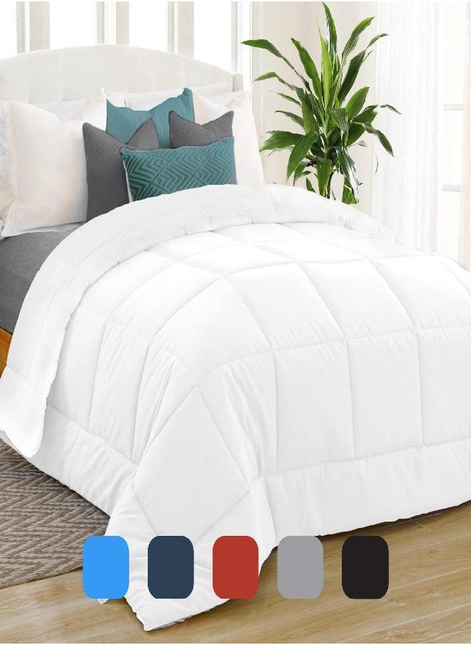 Equinox Two Way Reversible Comforter Queen Size - Duvet Insert - Quilted Down Alternative Comforter - Thick Comforter with Corner Tabs- Box Stitched 100% Microfiber Comforter (Queen, White)