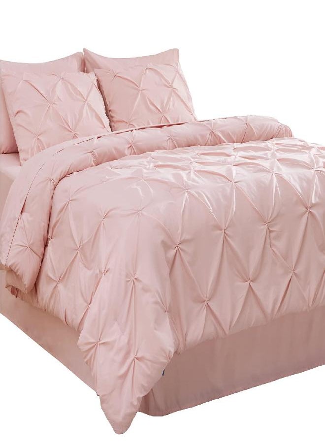 Bedsure King Size Comforter Set - Bedding Set King 7 Pieces, Pintuck Bed in a Bag Pink Bed Set with Comforter, Sheets, Pillowcases & Shams