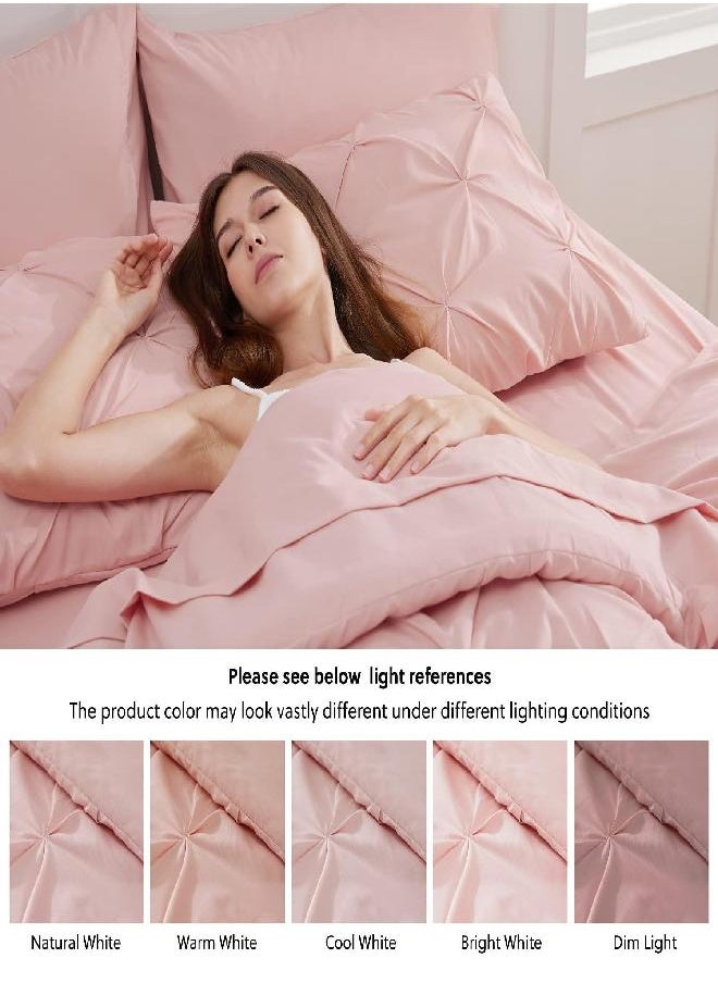 Bedsure King Size Comforter Set - Bedding Set King 7 Pieces, Pintuck Bed in a Bag Pink Bed Set with Comforter, Sheets, Pillowcases & Shams