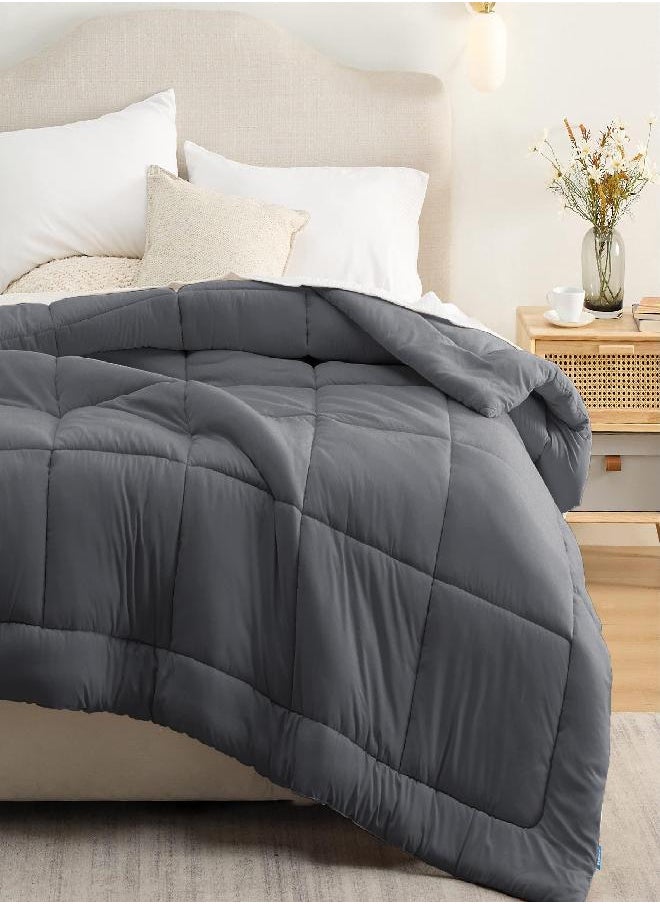 Bedsure Queen Bed Comforter Dark Grey - All Season Quilted Down Alternative Comforter for Queen Bed, 300GSM Mashine Washable Microfiber Bedding Comforter Duvet Insert with Corner Tabs