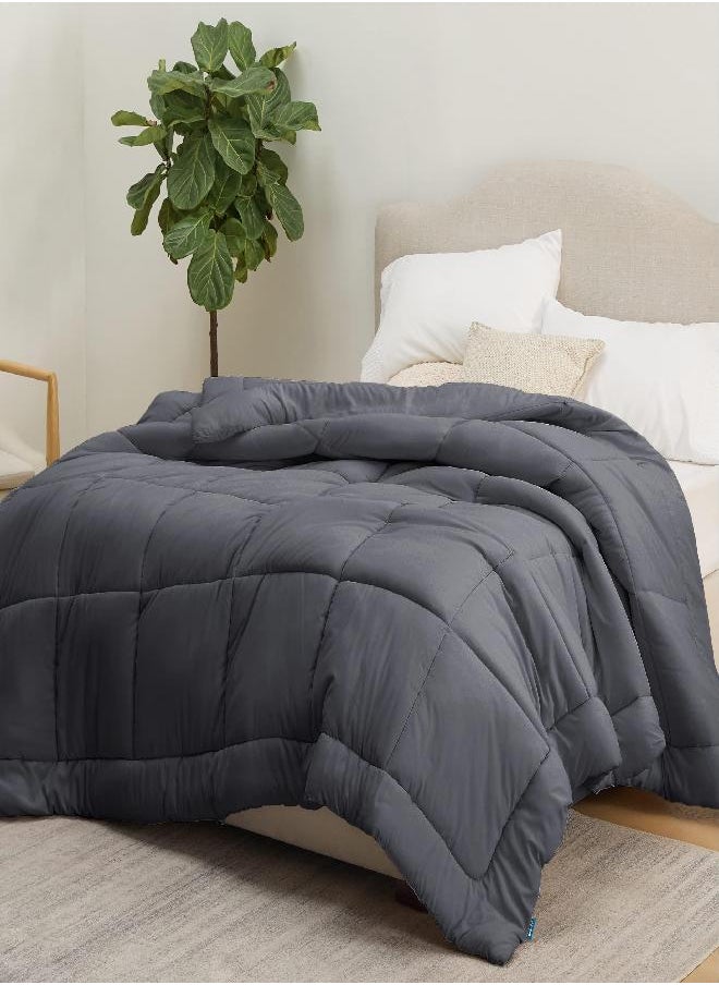 Bedsure Queen Bed Comforter Dark Grey - All Season Quilted Down Alternative Comforter for Queen Bed, 300GSM Mashine Washable Microfiber Bedding Comforter Duvet Insert with Corner Tabs