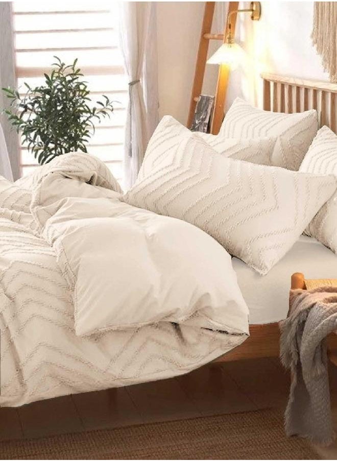 Nanko King Comforter Set Beige Tufted Jacquard Boho Soft Shabby Chic Reversible Down Alternative Microfiber Bedding - All Season Duvet Bohemia Farmhouse Bed Sets Women Men Size 104 x 90 3pc, Cream Tan