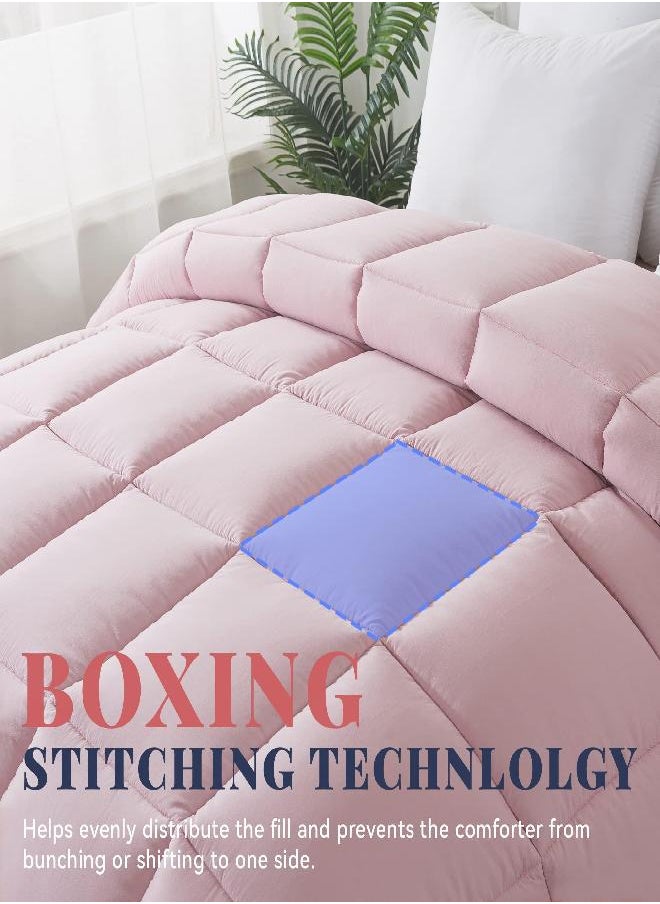 Cosybay Down Alternative Comforter (Pink/Light Grey, Queen) - All Season Soft Quilted Queen Size Bed Comforter - Lightweight Duvet Insert with Corner Tabs - Winter Summer Warm Fluffy, 88x92inches