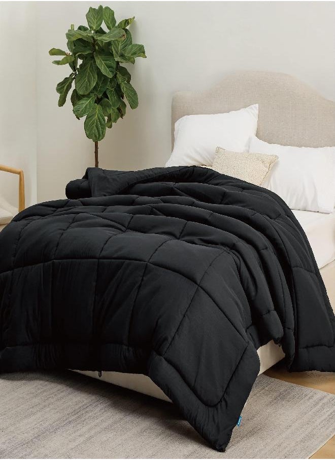 Bedsure Duvet Insert Full Comforter Black - All Season Quilted Down Alternative Comforter for Full Bed, 300GSM Mashine Washable Microfiber Bedding Comforter with Corner Tabs