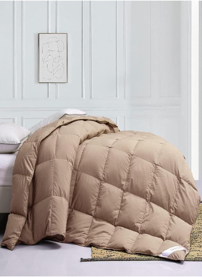 SNOWMAN Extra-Soft Down Blanket King, Lightweight Down Comforter with 8 Corner Tabs, Cooling Bed Comforter for Hot Climate/Sleeper, 22oz Fill Weight and Noiseless Down Proof Fabric (Khaki, 106