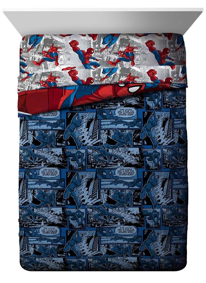 Marvel Spiderman Burst Twin Comforter - Super Soft Kids Reversible Bedding features Spiderman - Fade Resistant Polyester Microfiber Fill (Official Marvel Product)