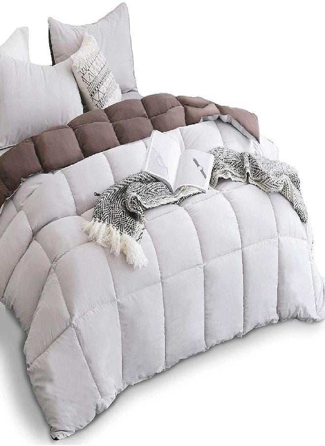 KASENTEX All Season Down Alternative Quilted Comforter Set Reversible Ultra Soft Duvet Insert Machine Washable, Queen, Silver Cloud/Chocolate Brown