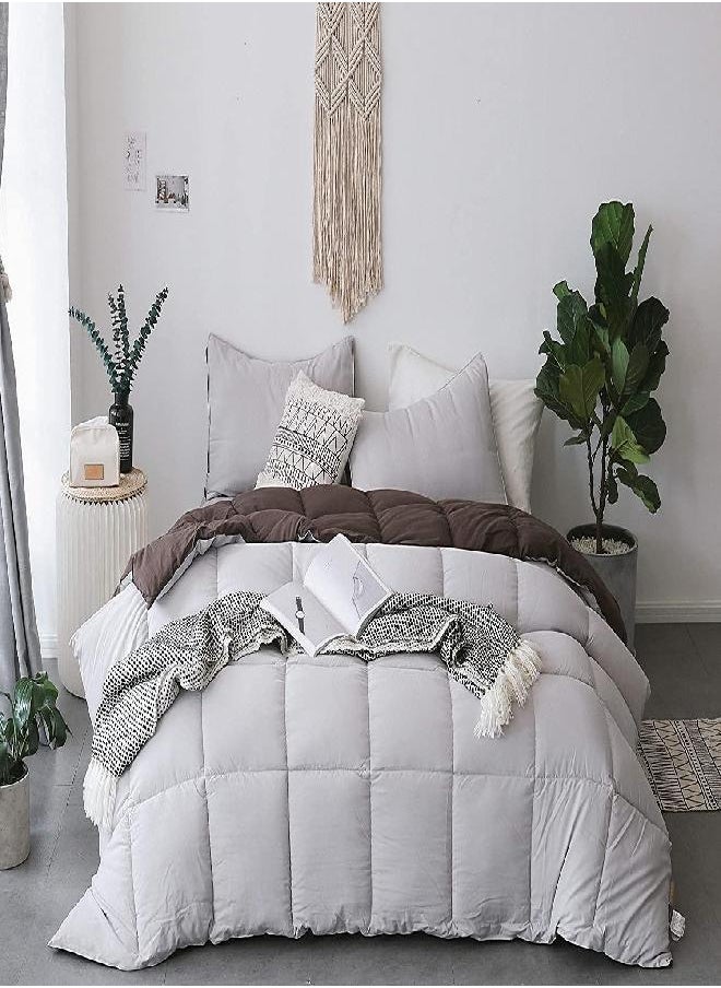 KASENTEX All Season Down Alternative Quilted Comforter Set Reversible Ultra Soft Duvet Insert Machine Washable, Queen, Silver Cloud/Chocolate Brown