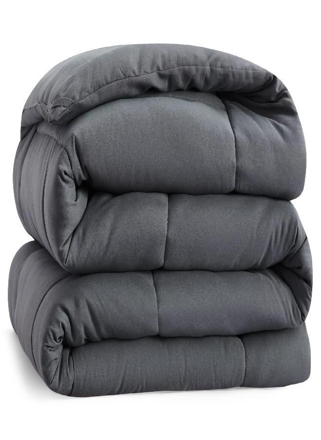 Bedsure Duvet Insert California King Comforter Dark Grey - All Season Quilted Down Alternative Comforter for Cal King Bed, 300GSM Mashine Washable Microfiber Bedding Comforter with Corner Tabs