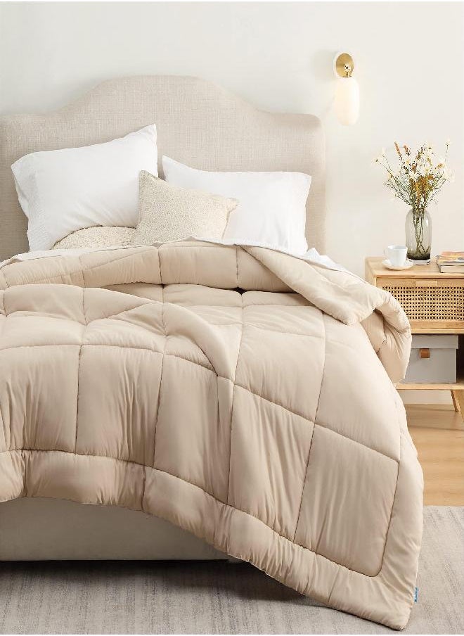 Bedsure Duvet Insert King Comforter Beige - All Season Quilted Down Alternative Comforter for King Bed, 300GSM Mashine Washable Microfiber Bedding Comforter with Corner Tabs