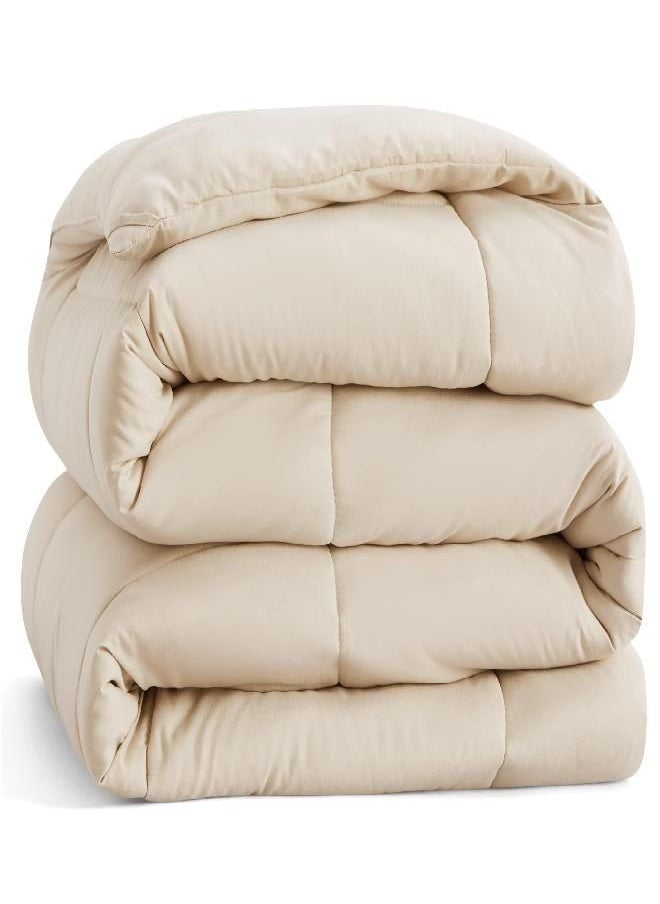 Bedsure Duvet Insert King Comforter Beige - All Season Quilted Down Alternative Comforter for King Bed, 300GSM Mashine Washable Microfiber Bedding Comforter with Corner Tabs