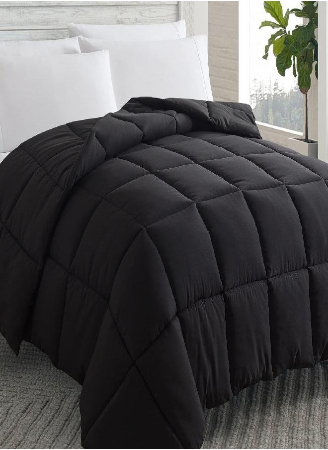 Cosybay Down Alternative Comforter (Black, King) - All Season Soft Quilted King Size Bed Comforter - Reversible Lightweight Duvet Insert with Corner Tabs - Winter Summer Warm Fluffy, 102x90 inches