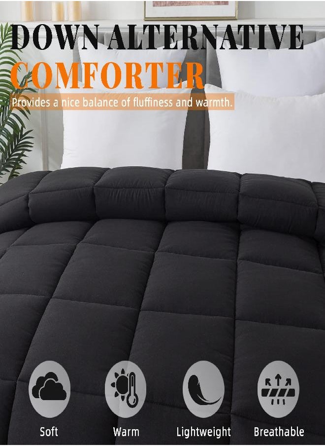 Cosybay Down Alternative Comforter (Black, King) - All Season Soft Quilted King Size Bed Comforter - Reversible Lightweight Duvet Insert with Corner Tabs - Winter Summer Warm Fluffy, 102x90 inches