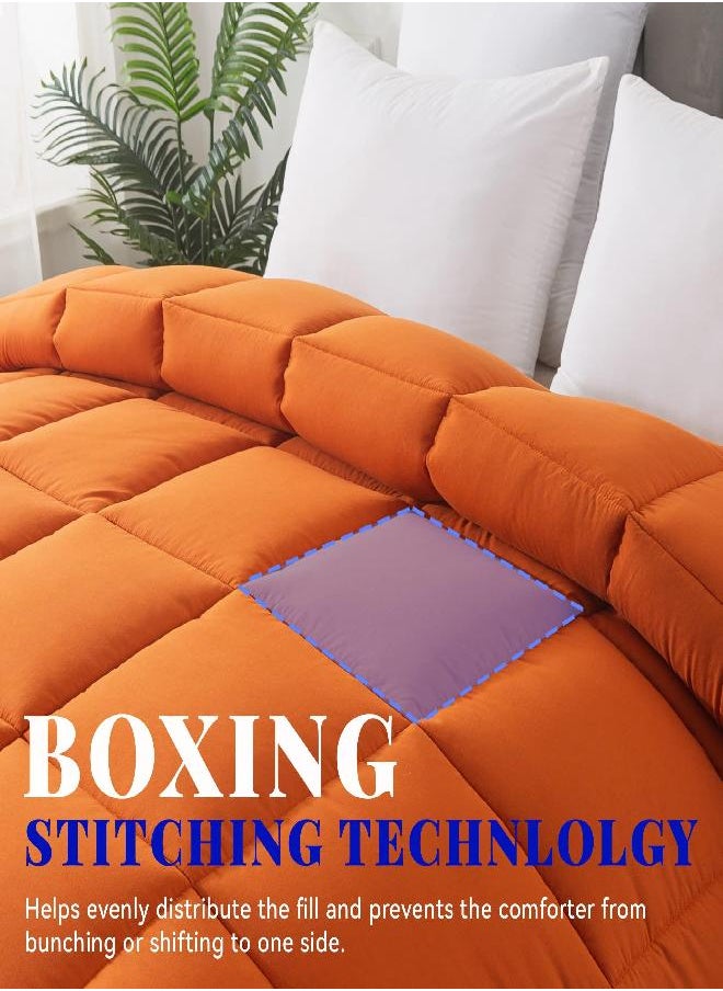 Cosybay Down Alternative Comforter (Burnt Orange, King) - All Season Soft Quilted King Size Bed Comforter - Lightweight Duvet Insert with Corner Tabs - Winter Summer Warm Fluffy, 102x90 inches