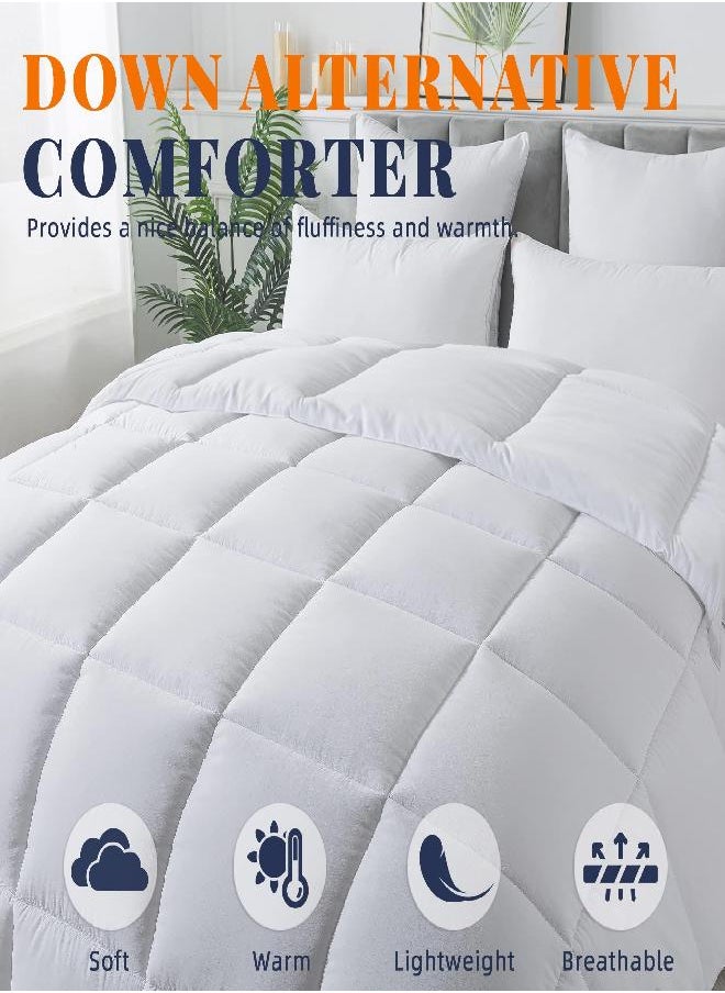 Cosybay Down Alternative Comforter (White, Full) - All Season Soft Quilted Full Size Bed Comforter - Reversible Lightweight Duvet Insert with Corner Tabs - Winter Summer Warm Fluffy, 82x86 inches